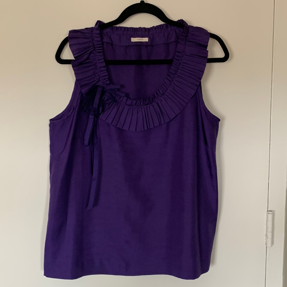 J.Crew Purple Sleeveless top w Pleated collar Sz L